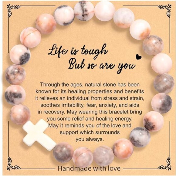 Handmade Cross Bracelet, Inspirational Religious Life is tough But so are you! - Picture 1 of 6